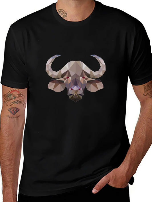 Geometric Buffalo Graphic Tee - Stylish Black T-Shirt