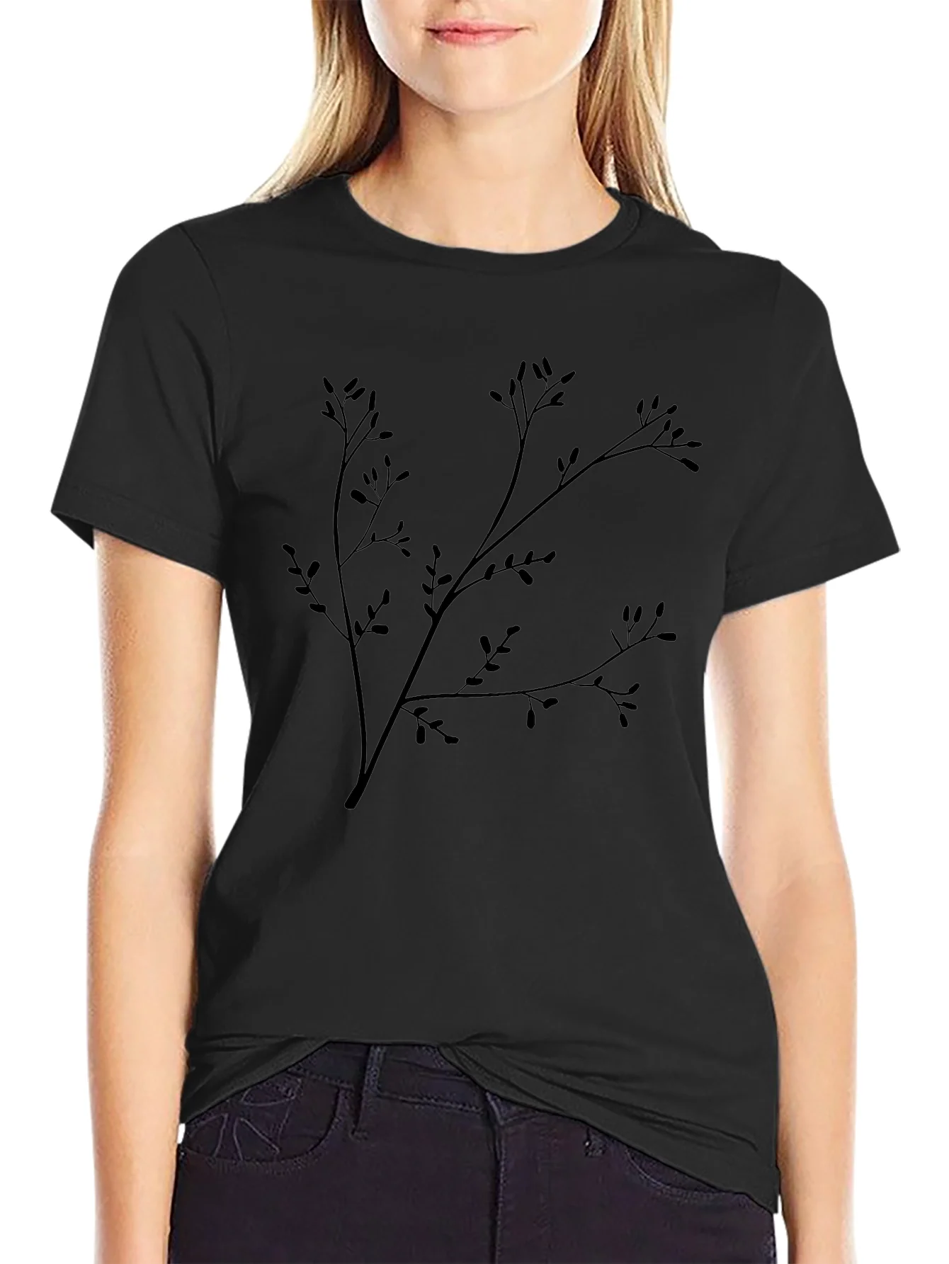 Black Branch Print T-Shirt