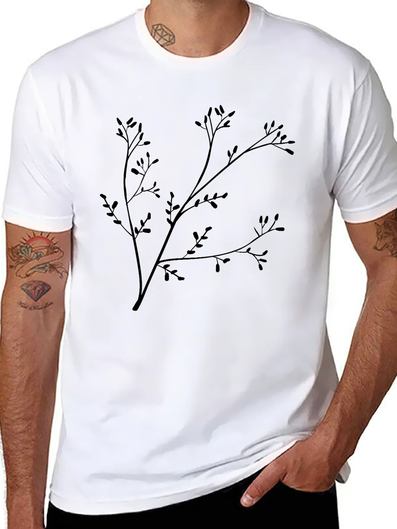 Black Branch Print T-Shirt